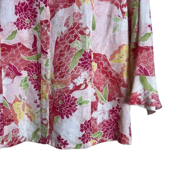 JM Collection 100% linen floral button down shirt - Picture 5 of 7